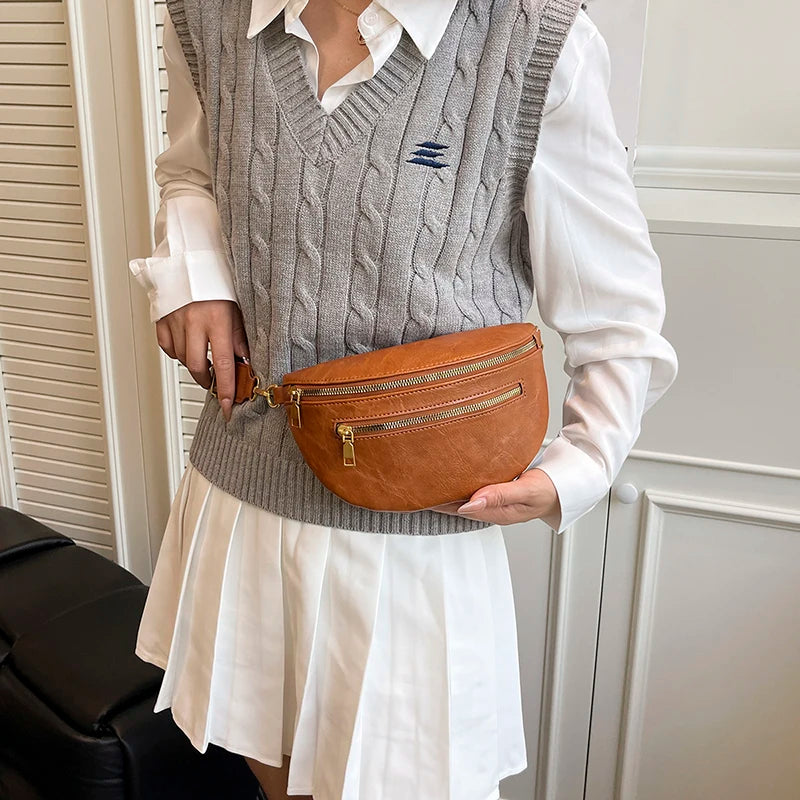 Fashion Simple Waist Bag Woman Chest Pack phone Purse Leather Fanny Pack Luxury Belt Bag 2026 New Ladies Shoulder Crossbody Bags
