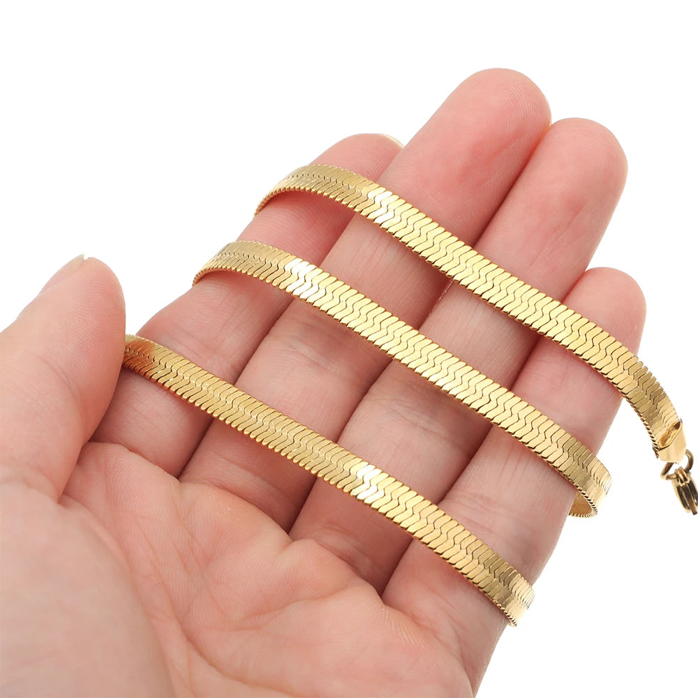 Stainless Steel Flat Snake Link Chain Herringbone Choker Necklace Waterproof Filmy Snake Chain Simple Clavicle Necklace Jewelry
