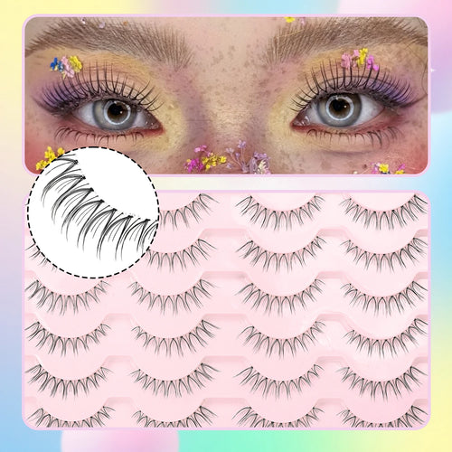 14 Pairs of Natural False Eyelashes in U-shaped Female Group Design with Transparent Band Design and Korean Cartoon Eyes and Han
