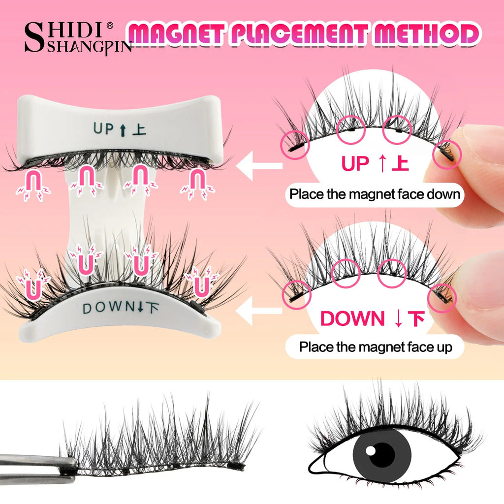 1 Pair Magnetic Lashes For Eye With Winged Ends Soft Reusable Magnetic Eyelashes Natural Look 3D False Lashes Makeup With Tool