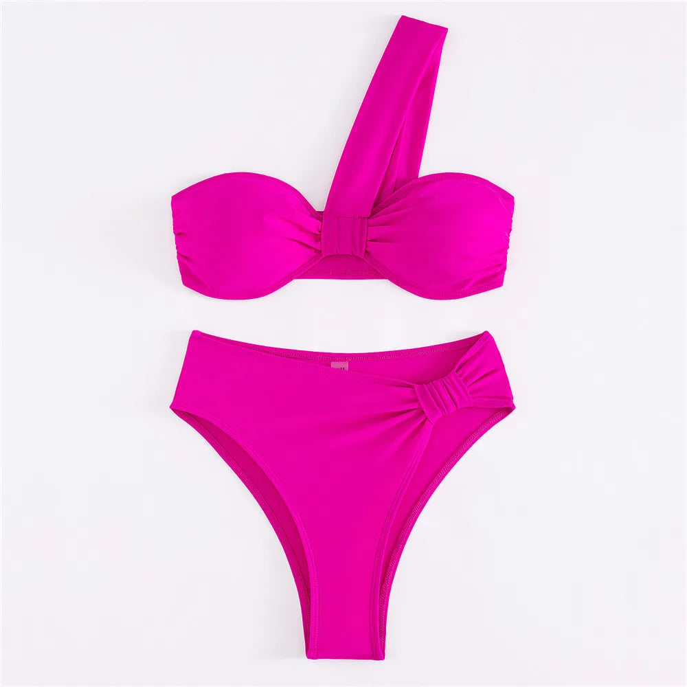 Black High Waisted Bikini Set One Shoulder Bandeau Swimwear Sexy Swimsuit Woman 2026 Bathing Suit Brazilian Bikinis Mujer Bather