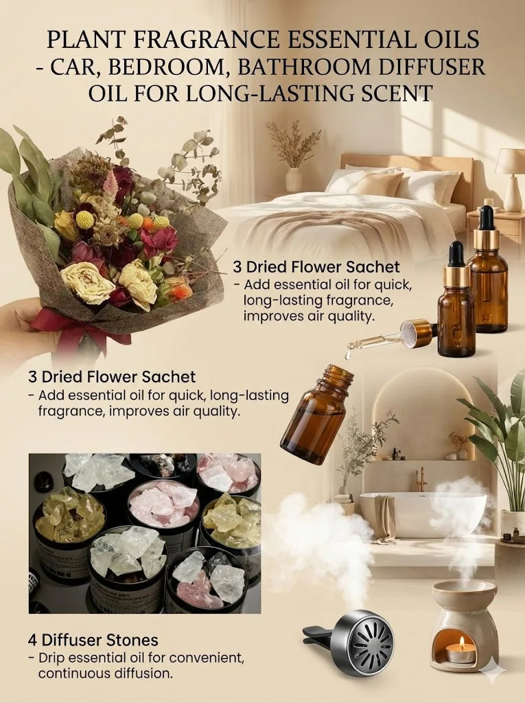 10ml Pure Natural Plant Essential Oil Aromatherapy Oil for Bedroom Bathroom Car Air Freshener Fragrance Oil Aromatic Oil