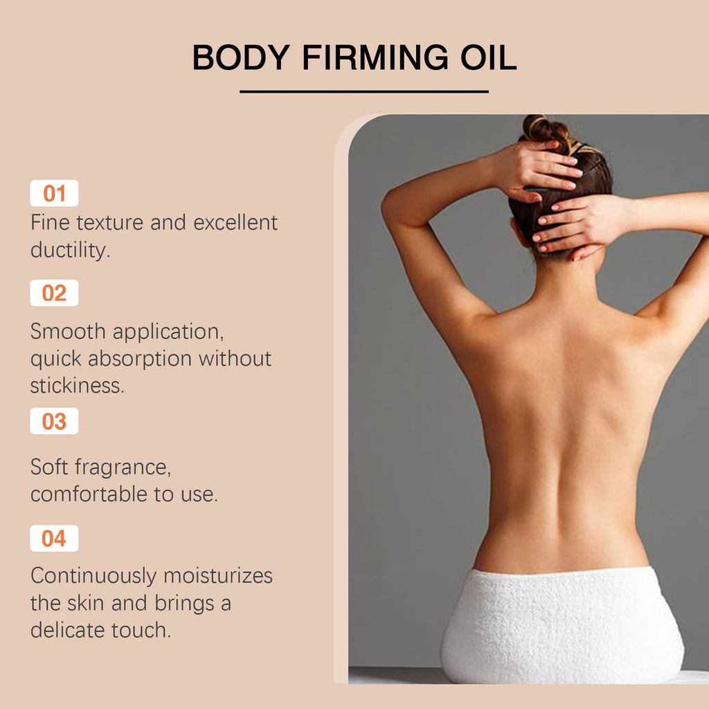 Moisturizing and firming body oil, improves dryness and roughness, easy to absorb during massage, makes skin smooth and radiant