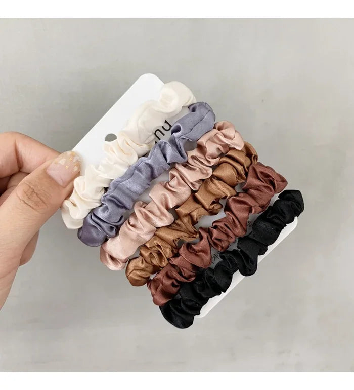 6Pcs/Set Satin Silk Hair Scrunchies for Women Girls Trendy Elastic Silk Hair Ties Solid Color Hair Accessories
