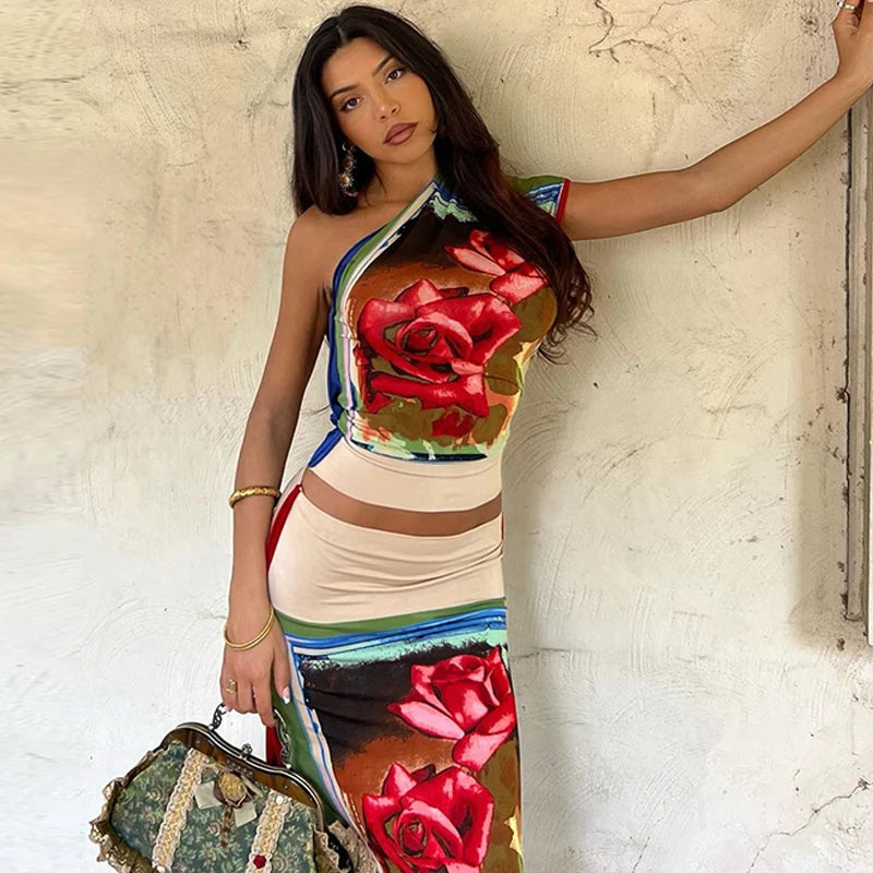 Two Piece Matching Sets Women 2033 Summer Crop Tops Midi Skirt  Vacation Outfits Streetwear Wholesale Items For Business