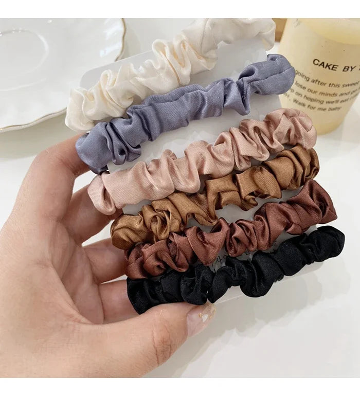 6Pcs/Set Satin Silk Hair Scrunchies for Women Girls Trendy Elastic Silk Hair Ties Solid Color Hair Accessories