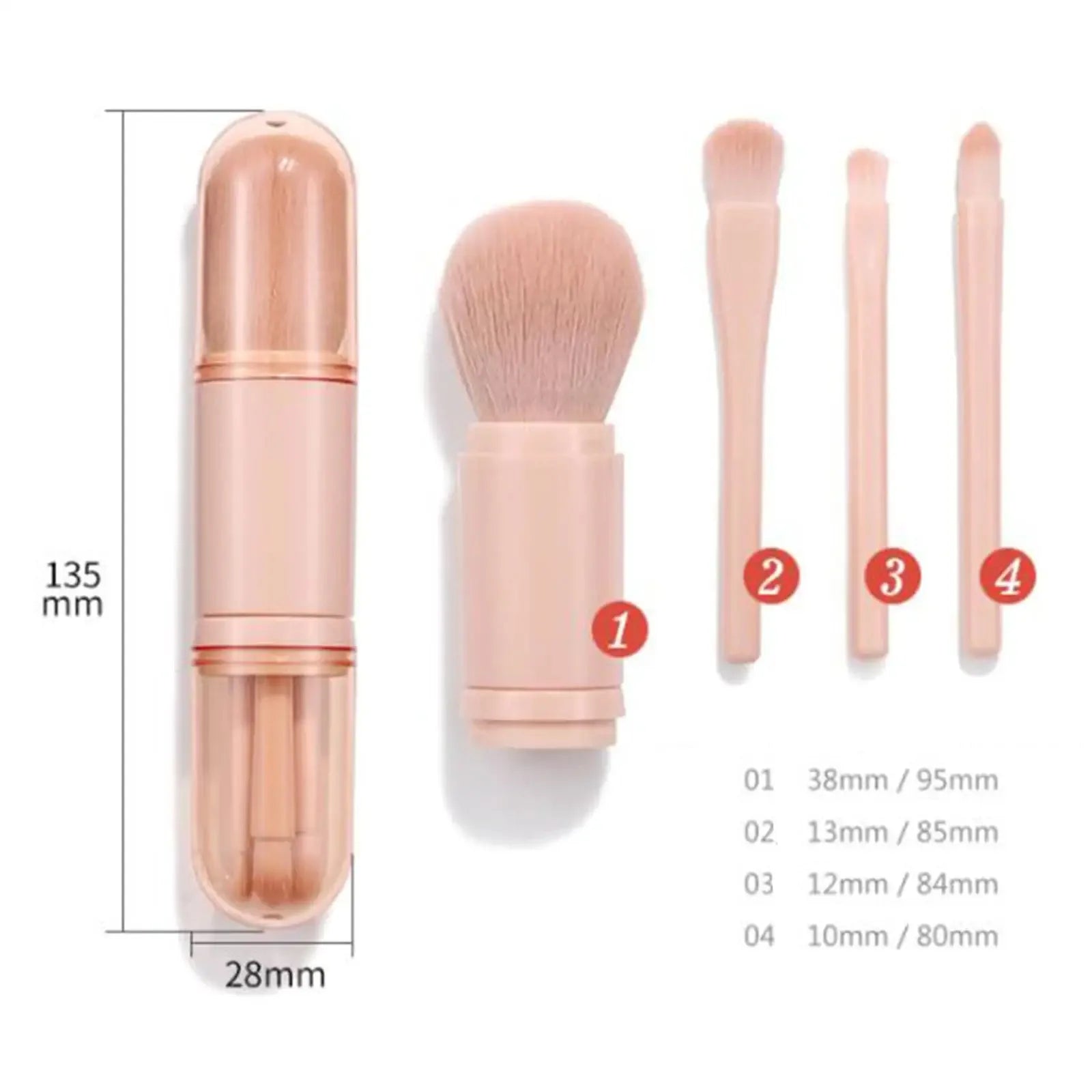 4-in-1 Portable Makeup Brush Kit - Mini Highlight, Contour, Eyeshadow & Blending Brush Set for Travel and Daily Touch-Ups