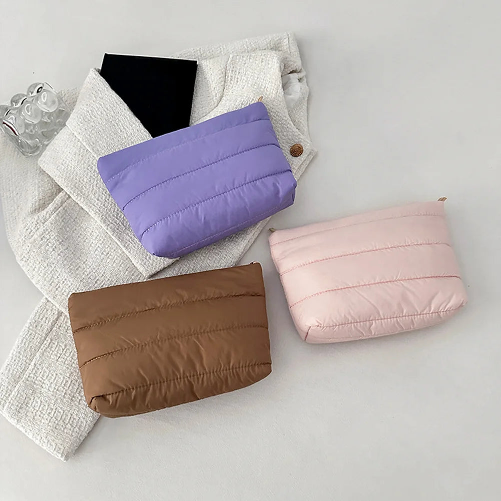 Fashion Cosmetic Bag for Women Cute Puffer Makeup Clutch Solid Toiletry Organizer Pouch Storage Pouches for Organization