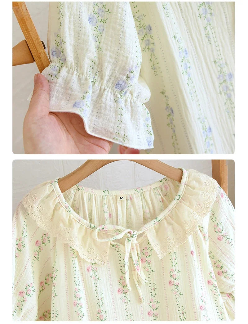 Summer Cotton Nightgown Fresh Round Neck Women's Home Wear Loose Thin Sleepwear Dress Night Wear Lenceria Femenina