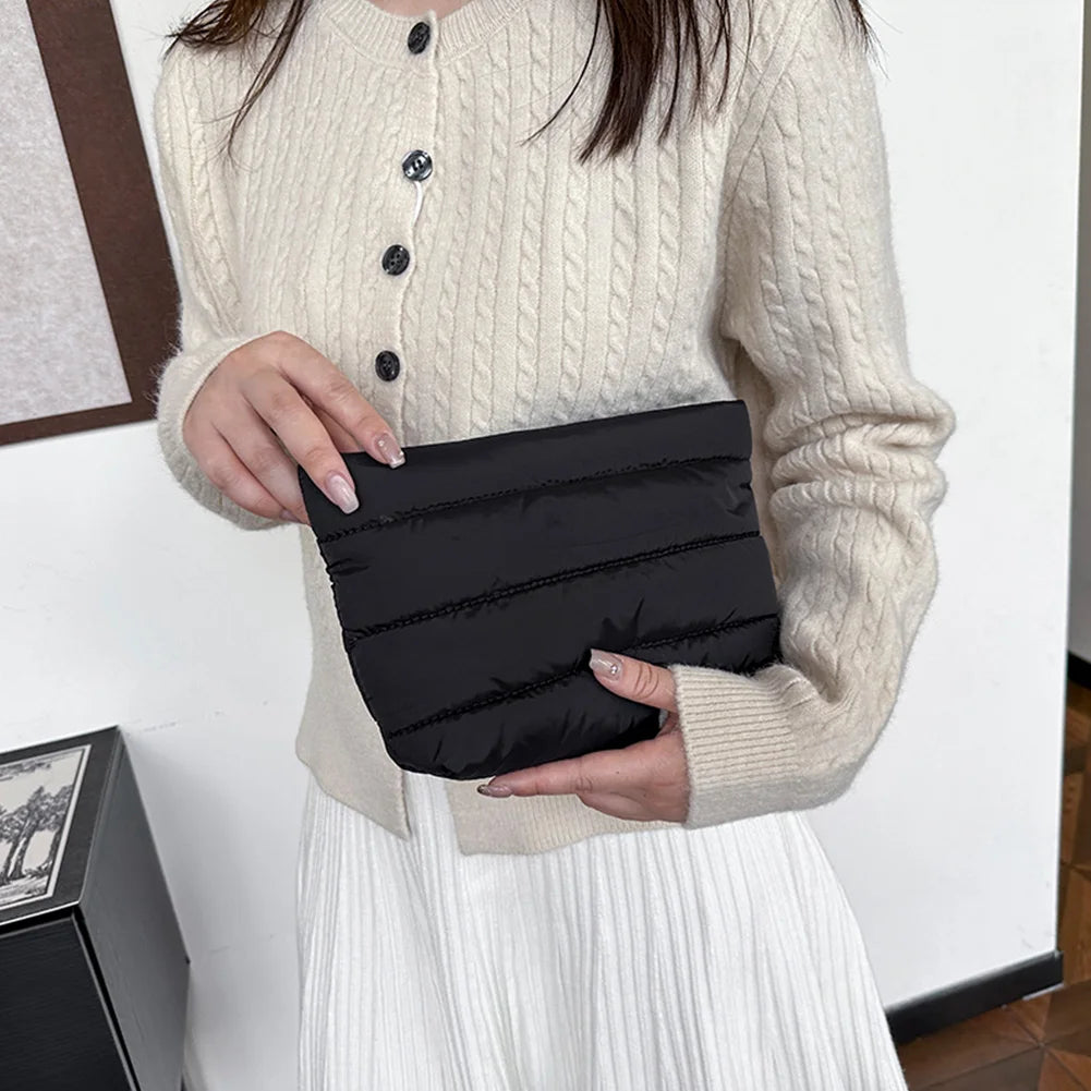 Fashion Cosmetic Bag for Women Cute Puffer Makeup Clutch Solid Toiletry Organizer Pouch Storage Pouches for Organization