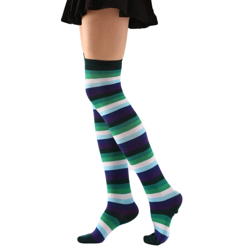 Thigh High Socks Long Boot Stockings Gifts Women Over Knee High Socks Fashion Colorful Striped Stockings