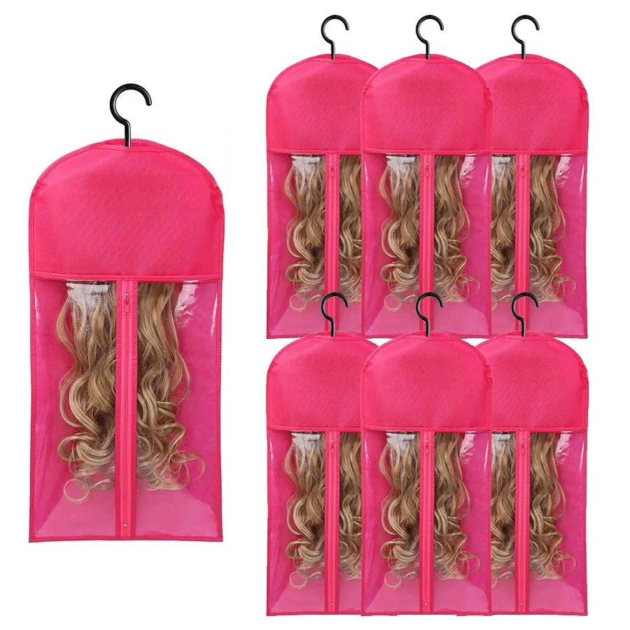 6pcs Wig Storage Bags with Hangers-Durable Hair Extension Organizer for Multiple Wigs & Accessories, Transparent Design