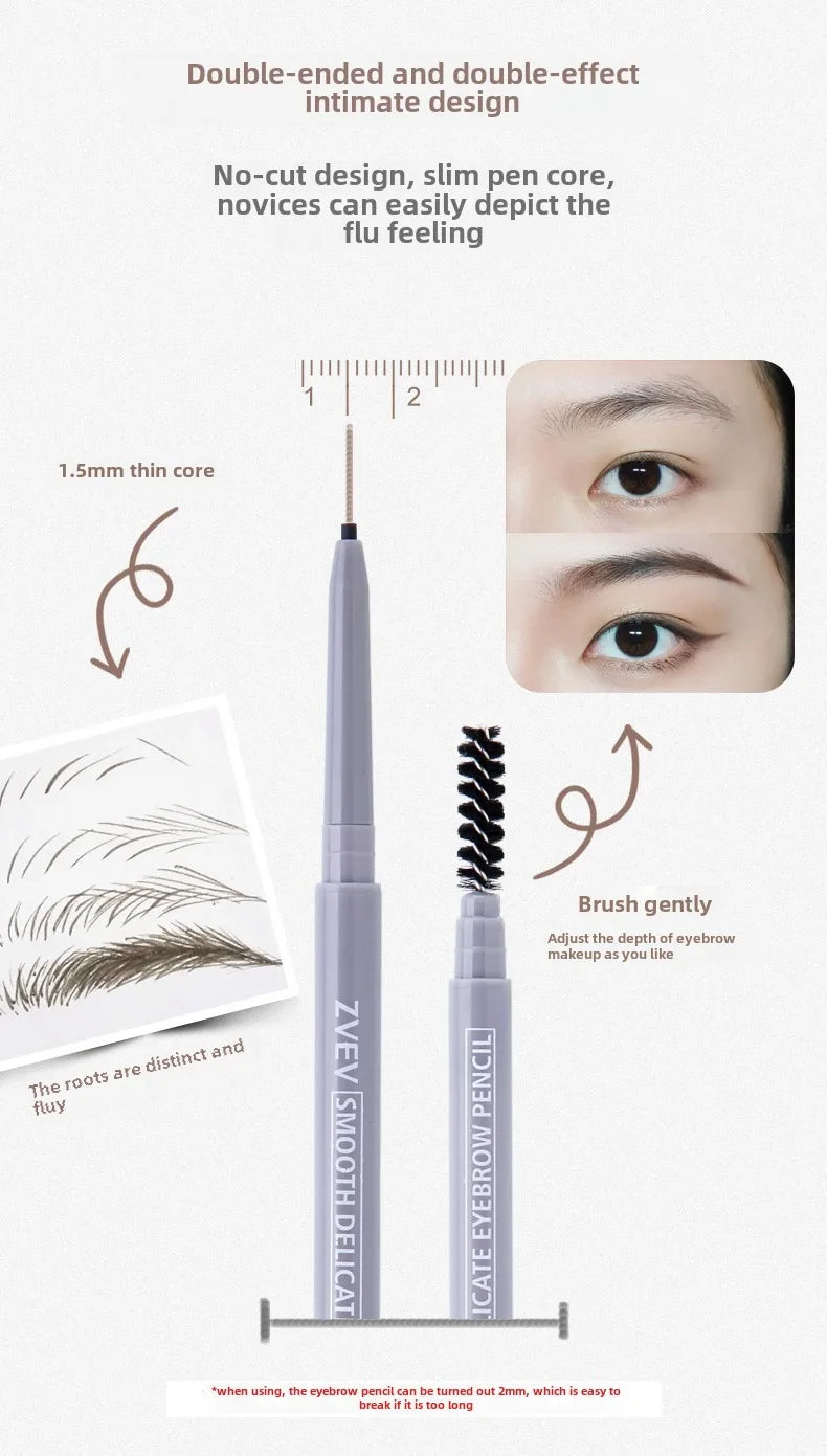Double-headed eyebrow pencil, long-lasting and non-smudged fine-headed eyebrow pencil for students with exquisite eye makeup