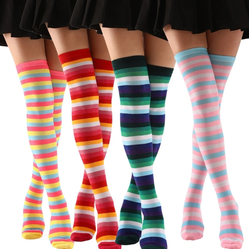 Thigh High Socks Long Boot Stockings Gifts Women Over Knee High Socks Fashion Colorful Striped Stockings