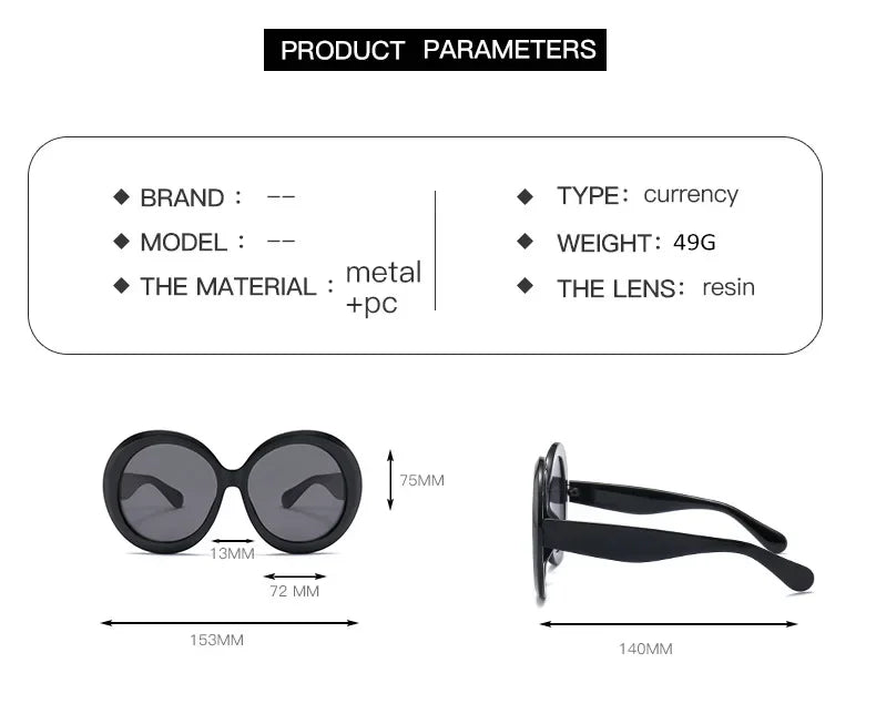 Oversized Round Sunglasses Women Men Luxury Brand Big Frame Sun Glasses Goggles Large Shades Unisex Riding Eyeglasses