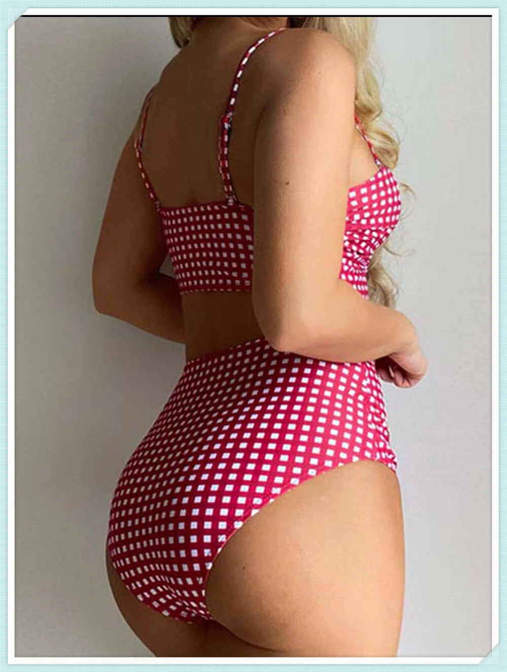 High Waist Bikinis 2026 Women Gingham Printed Swimwear Female Sexy Straped Swimsuit Female Padded Bathers Bathing Suit Beachwear