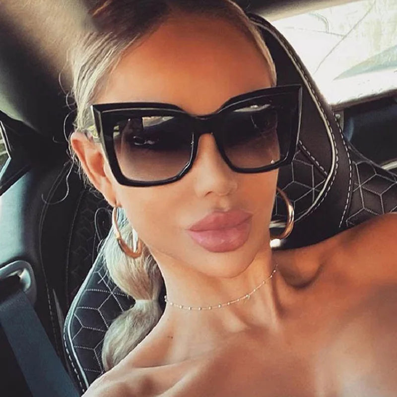 Cat's Eye Trendy Large Frame Sunglasses, Retro Fashion, Internet Celebrity Style, Natural Sunshade Sunglasses