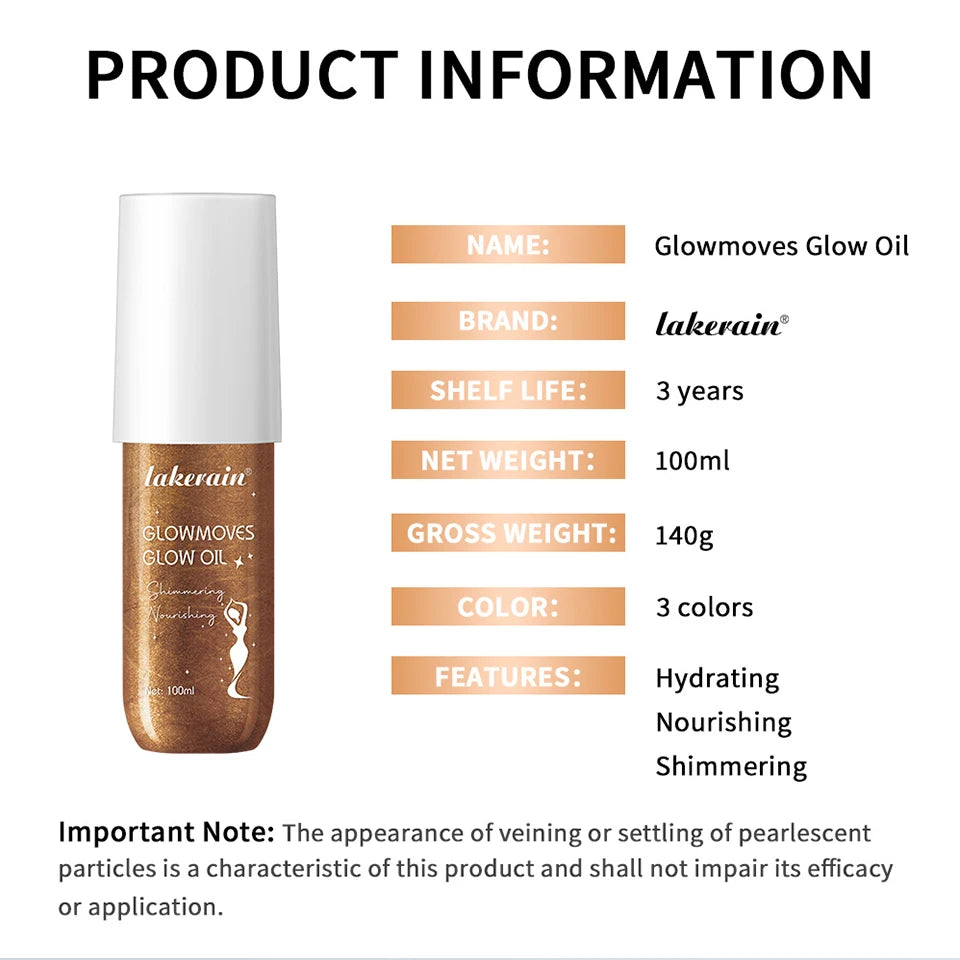 Body Care Glow Oil Glowmotions Glow Body Oil 100ml Hydrating Softening Brazilian Shimmer Bronze Non-Greasy Non-Sticky for Body C