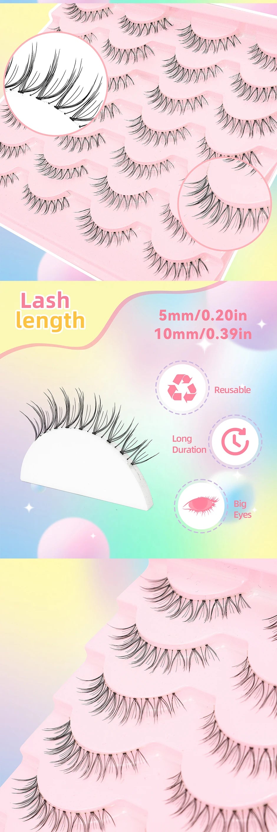 14 Pairs of Natural False Eyelashes in U-shaped Female Group Design with Transparent Band Design and Korean Cartoon Eyes and Han