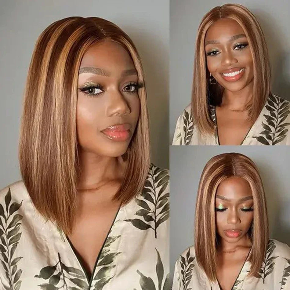13x4 Transparent Lace Front Bob Wig Human Hair Ombre Honey Blonde 13x4 Wigs 10-16inch  4/27 Colored Transparent Frontal Lace Wig