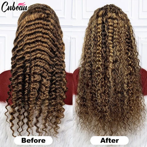 13x6/13X4 HD Lace Frontal Wig Honey Blonde Highlight Deep Wave Wigs 100%Human Hair Wig 13x4 Lace Front Human Hair Wigs For Women