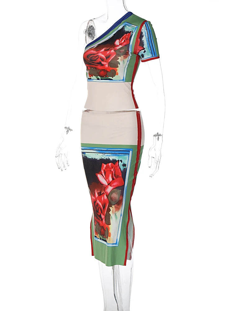 Two Piece Matching Sets Women 2033 Summer Crop Tops Midi Skirt  Vacation Outfits Streetwear Wholesale Items For Business
