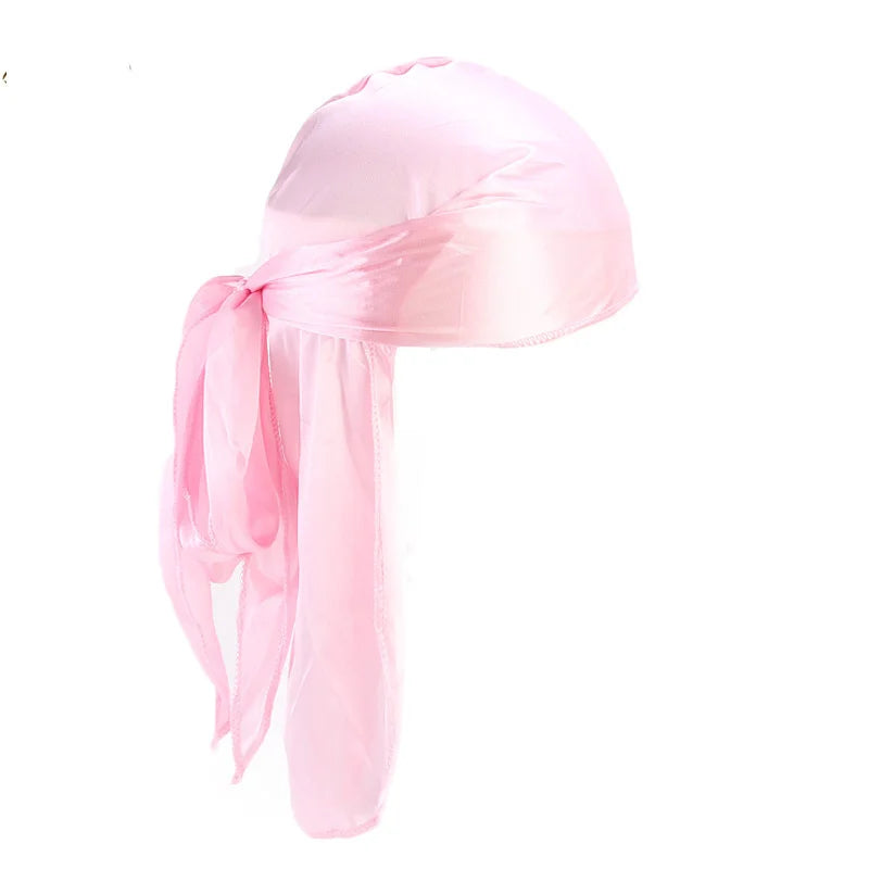Men's Silky Turban Head Wrap Hat Wig For Men Women Satin Couple Biker Headwear Headband Hair Accessories Extra Long Tail