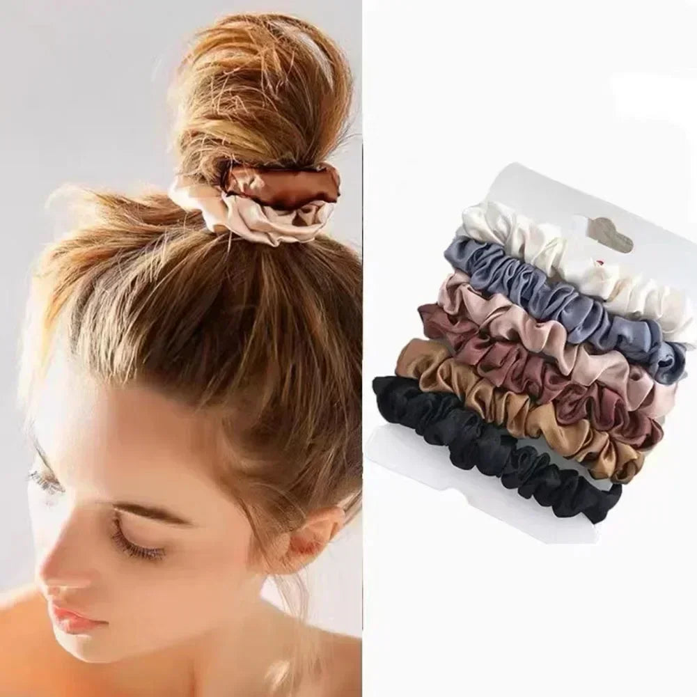6pcs Satin Hair Scrunchies for Women Softer Than Silk Scrunchies Solid Color Hair Rope Satin Hair Ties Hair Accessories