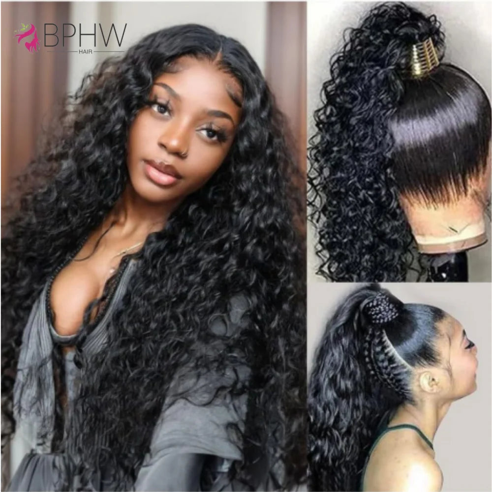 360 Full Lace Front Wig 100% Human Hair Kinky Curly Drawstring Snug Fit Glueless Wig Natural Color Invisible Strap 250 Density