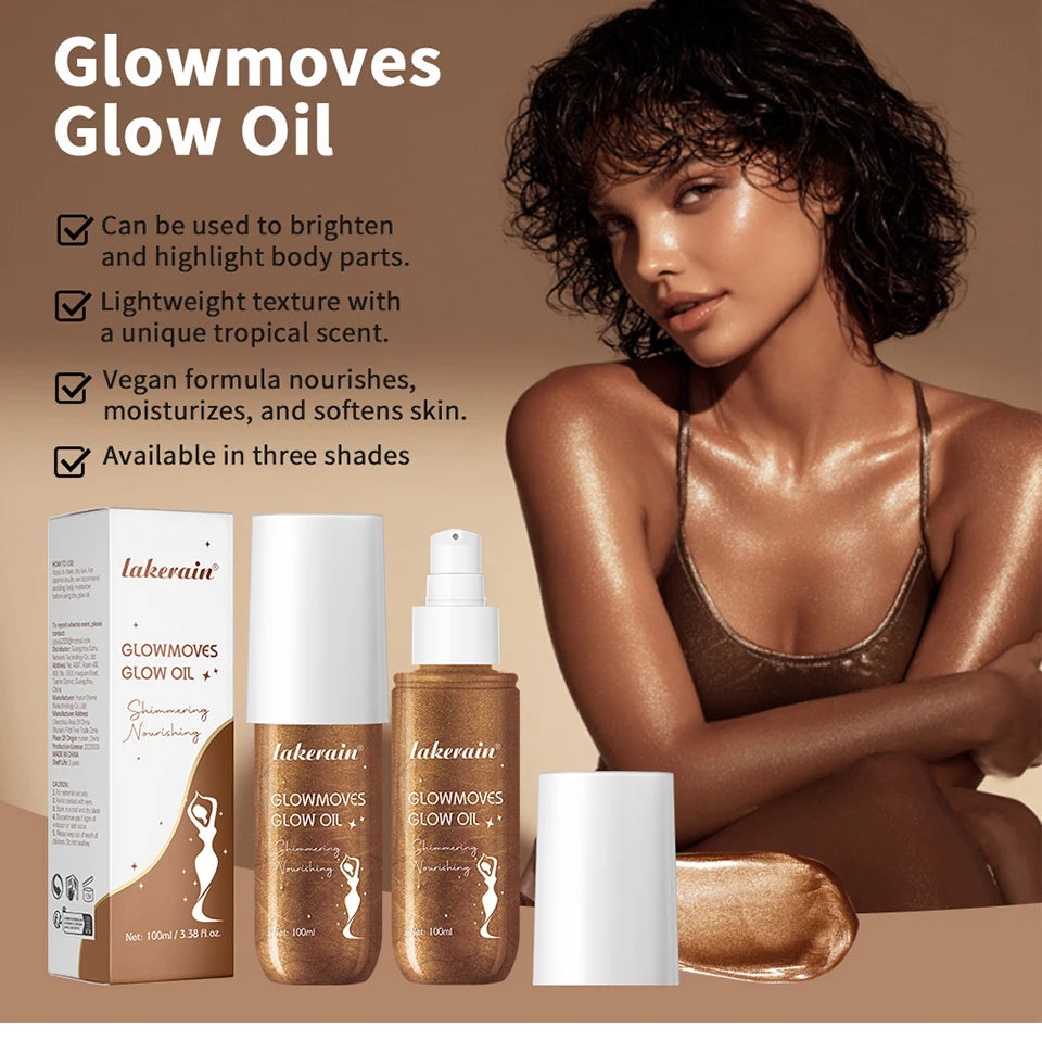 Glowmotions Glow Body Oil 100ml Hydrating Softening Brazilian Shimmer Bronze Non-Greasy Non-Sticky Formula for Beachside Party