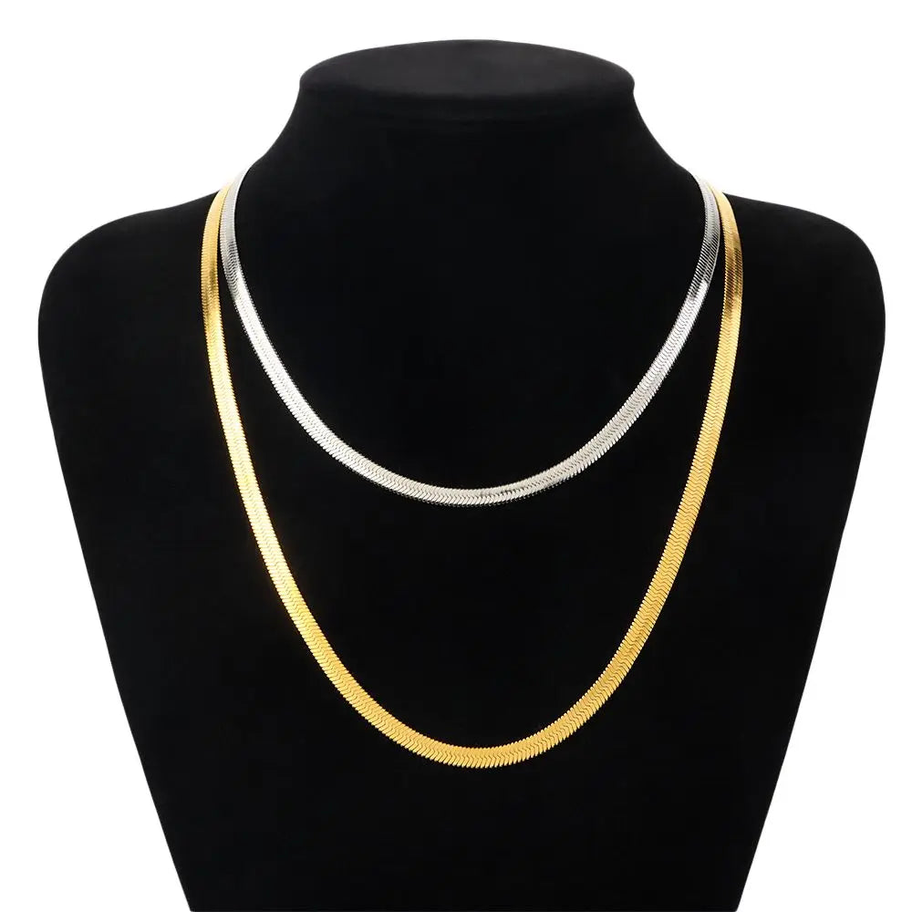 Stainless Steel Flat Snake Link Chain Herringbone Choker Necklace Waterproof Filmy Snake Chain Simple Clavicle Necklace Jewelry