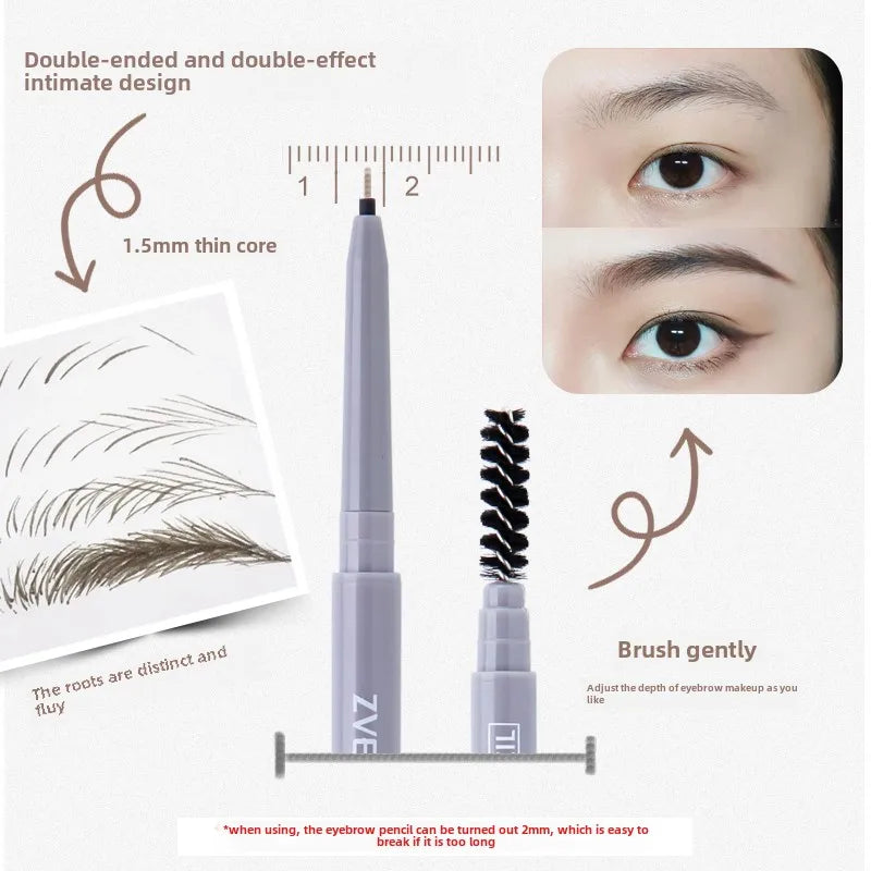 Double-headed eyebrow pencil, long-lasting and non-smudged fine-headed eyebrow pencil for students with exquisite eye makeup