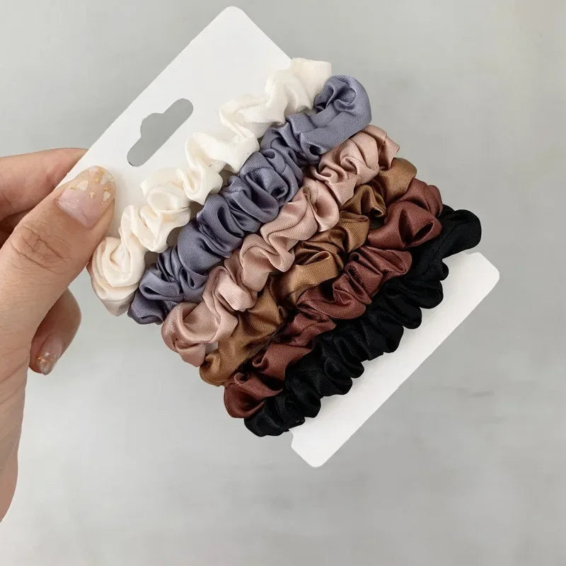 6Pcs/Set Satin Silk Hair Scrunchies for Women Girls Trendy Elastic Silk Hair Ties Solid Color Hair Accessories
