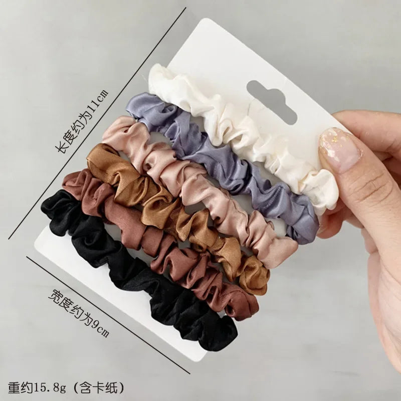 6Pcs/Set Satin Silk Hair Scrunchies for Women Girls Trendy Elastic Silk Hair Ties Solid Color Hair Accessories