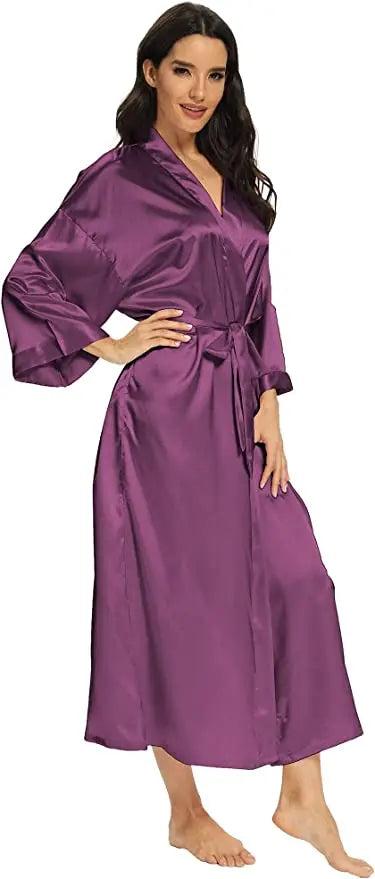 Bathrobe Women Extra Long Sleepwear Robes Silky Robe Charming Night Robe Lengthened Casual Sleepwear Robes Homewear Kimono Robe