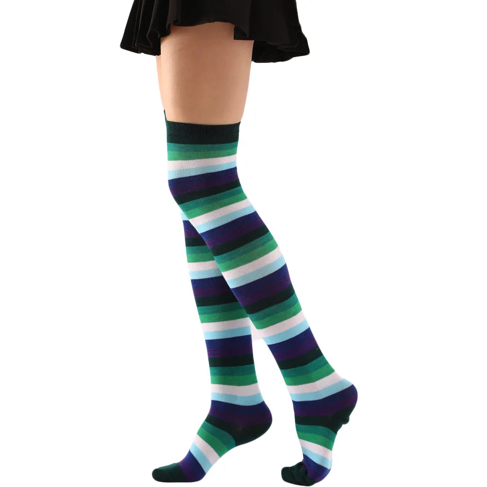 Thigh High Socks Long Boot Stockings Gifts Women Over Knee High Socks Fashion Colorful Striped Stockings