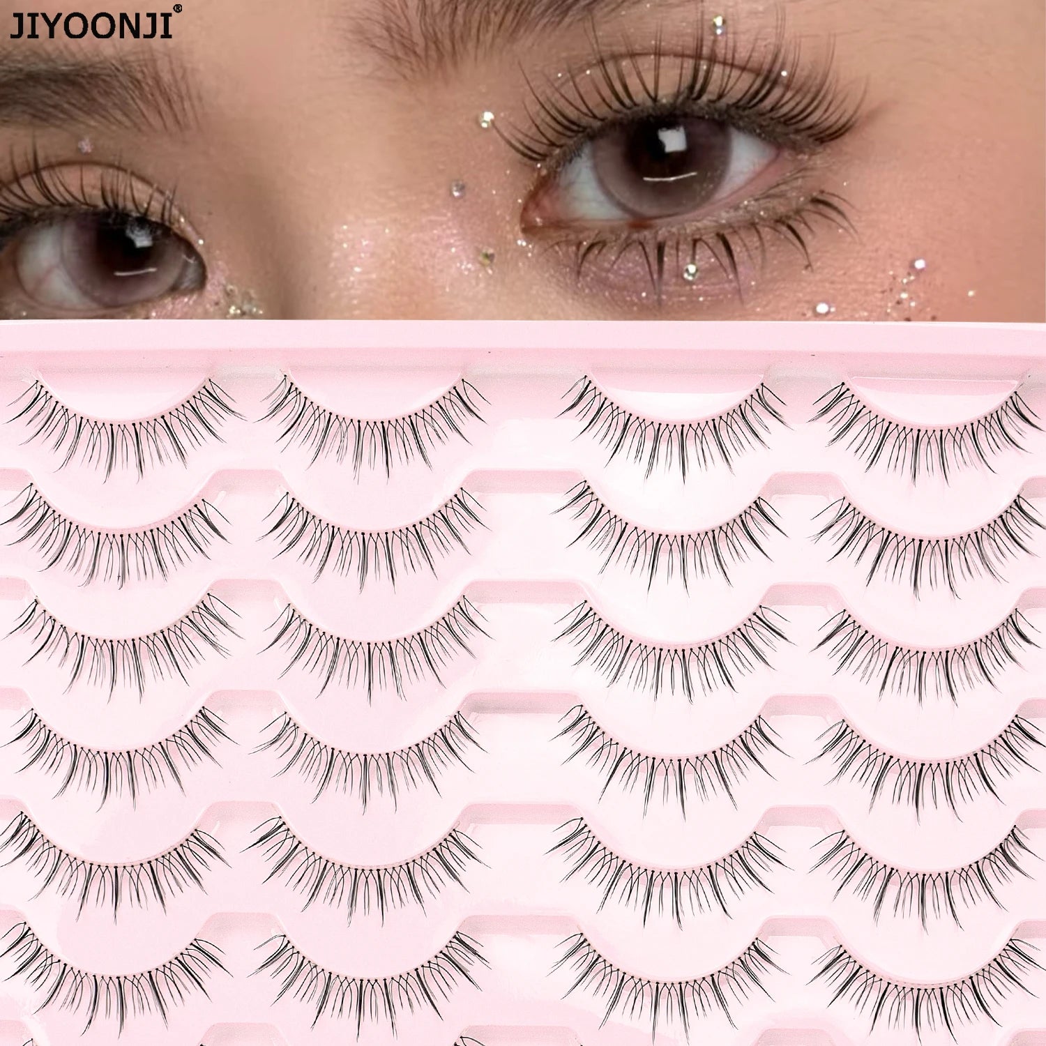14 Pairs of Natural False Eyelashes in U-shaped Female Group Design with Transparent Band Design and Korean Cartoon Eyes and Han