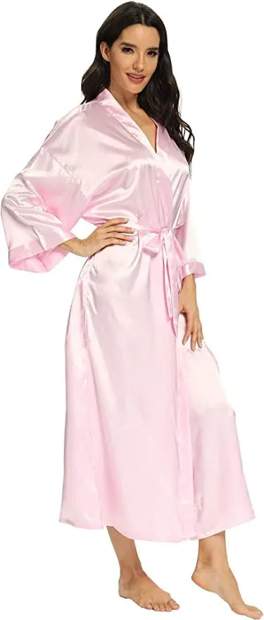 Bathrobe Women Extra Long Sleepwear Robes Silky Robe Charming Night Robe Lengthened Casual Sleepwear Robes Homewear Kimono Robe