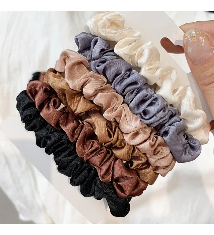 6Pcs/Set Satin Silk Hair Scrunchies for Women Girls Trendy Elastic Silk Hair Ties Solid Color Hair Accessories