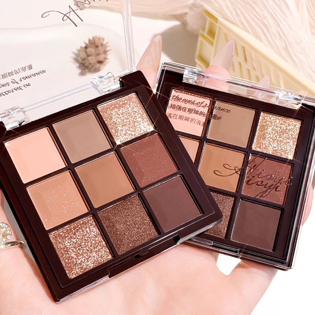 Eyeshadow palette, nine-color chocolate eyeshadow palette, pearlescent matte, large glitter, fine comprehensive palette