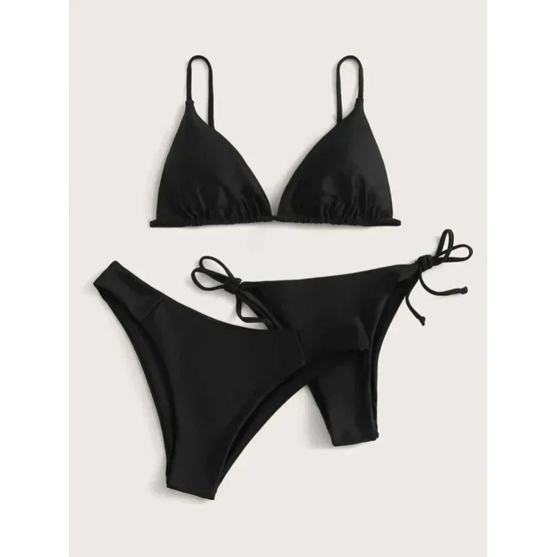 Women's Sexy 3-Piece Bikini Set - Push Up Bandage Triangle Swimsuit in Blue & Purple, Brazilian Beachwear