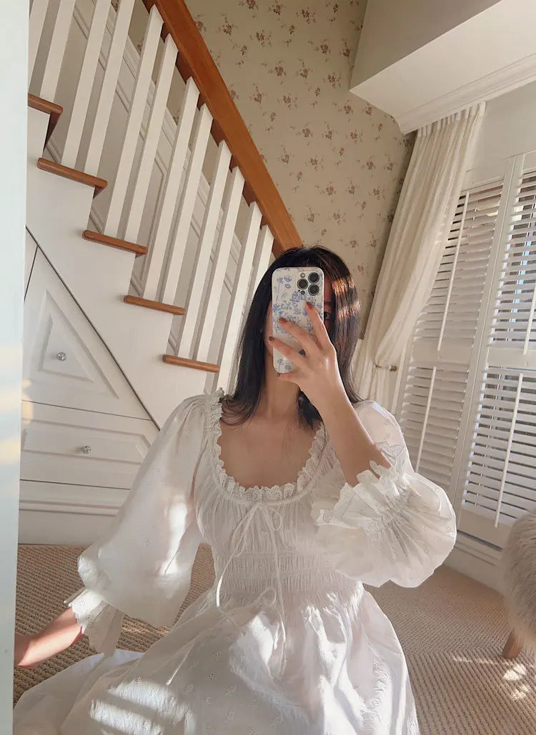 Women 100% Cotton Nightdress Embroidery French Beautiful Sleepwear Sweet Palace Retro Princess Vintage Nightgown Morning Robe