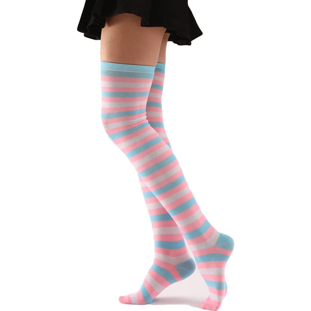 Thigh High Socks Long Boot Stockings Gifts Women Over Knee High Socks Fashion Colorful Striped Stockings