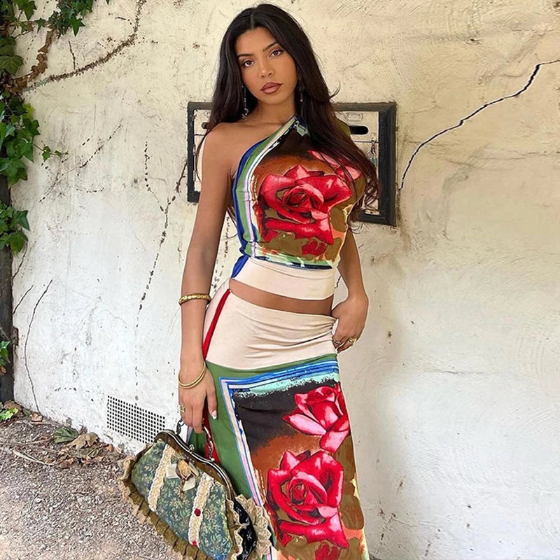 Two Piece Matching Sets Women 2033 Summer Crop Tops Midi Skirt  Vacation Outfits Streetwear Wholesale Items For Business