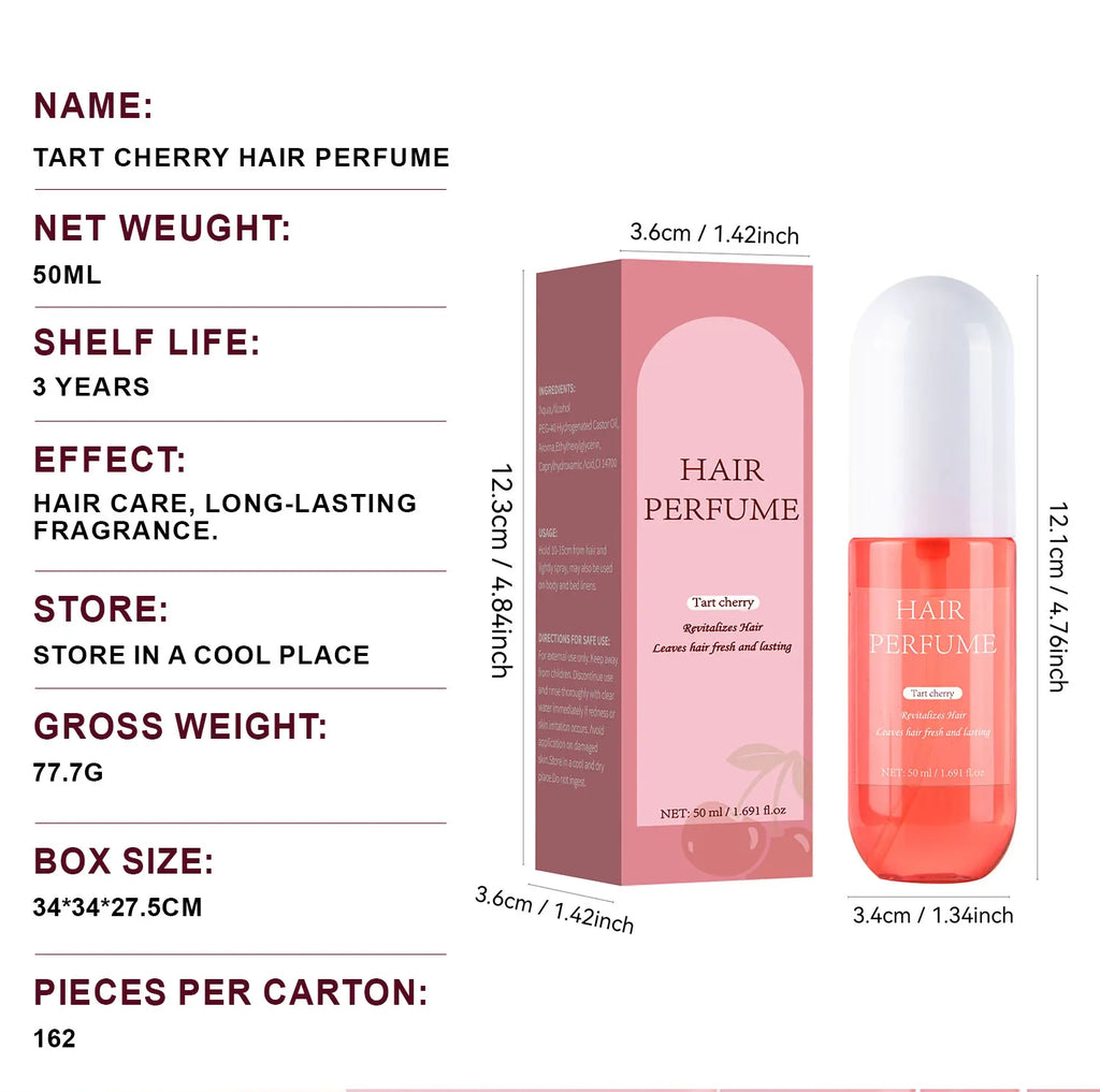 50ML Tart Cherry Body Mist For Women Freshen Hair Body & Pillows Deodorant Spray Parfum Long-Lasting Fragrance Body Spray