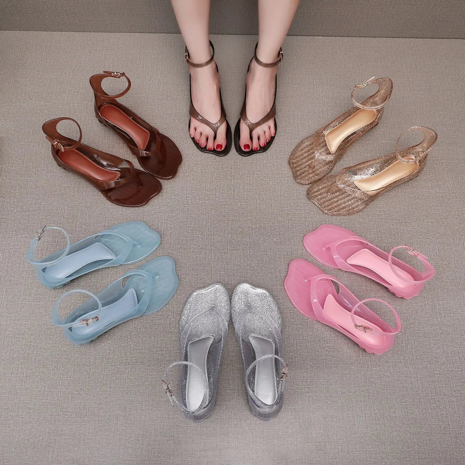 Women's Vacation Versatile Casual Sandals Adult Girls Roman Beach Shoes New Ladies Flat Bottomed Non-slip Flip Flops Single Shoe