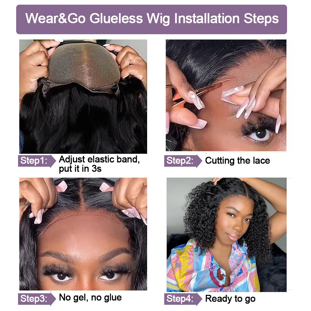 Human Hair Bob Pixie Cut Wig Double Knots Glueless Curly Water Wave 13x4 Pre-Cut Bleached No Glue Wig Remy 30s Easy Install