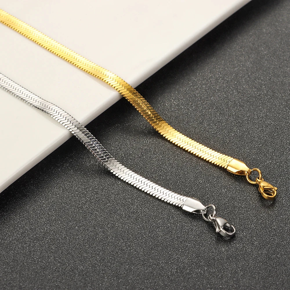Stainless Steel Flat Snake Link Chain Herringbone Choker Necklace Waterproof Filmy Snake Chain Simple Clavicle Necklace Jewelry
