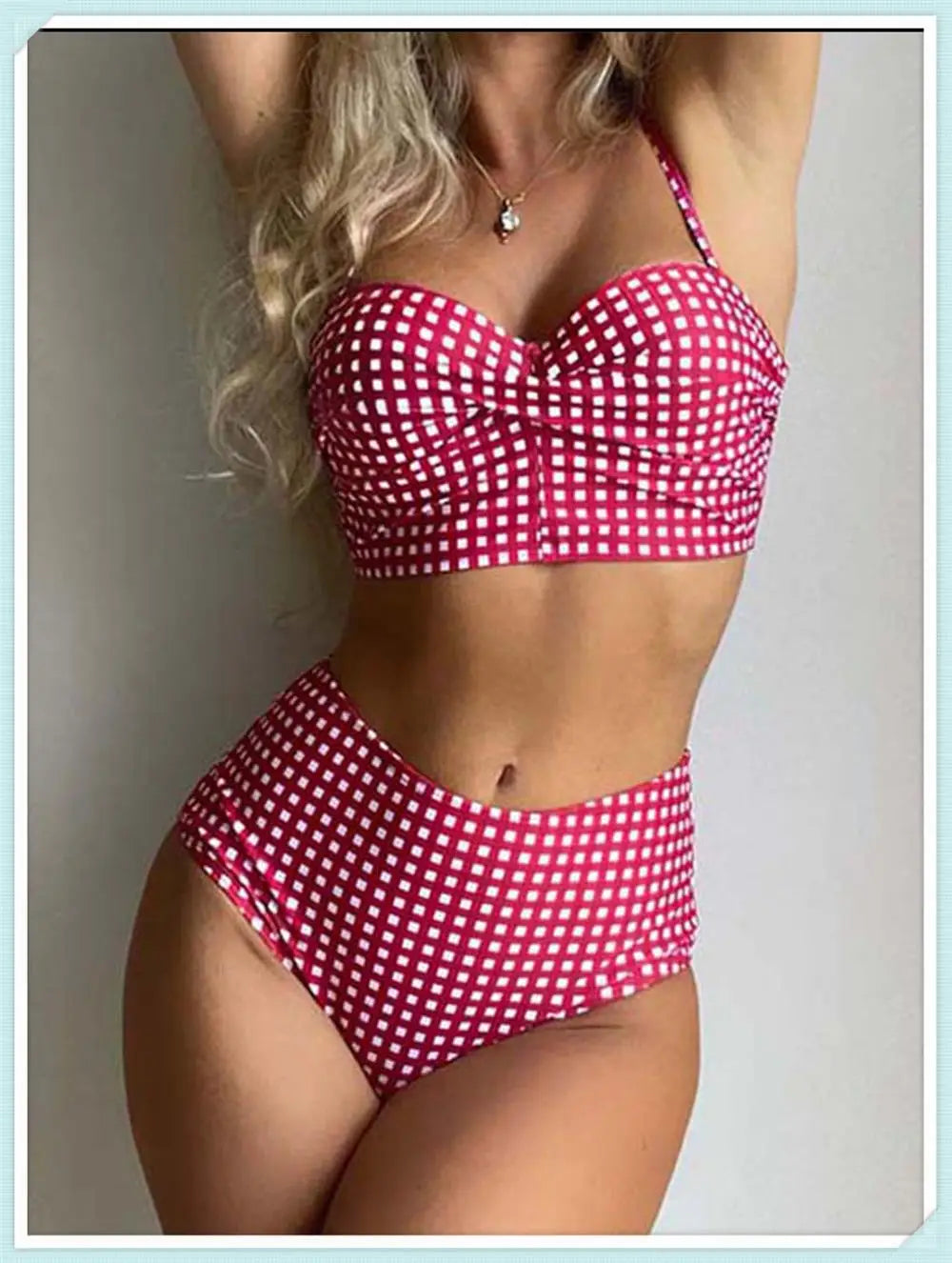 High Waist Bikinis 2026 Women Gingham Printed Swimwear Female Sexy Straped Swimsuit Female Padded Bathers Bathing Suit Beachwear