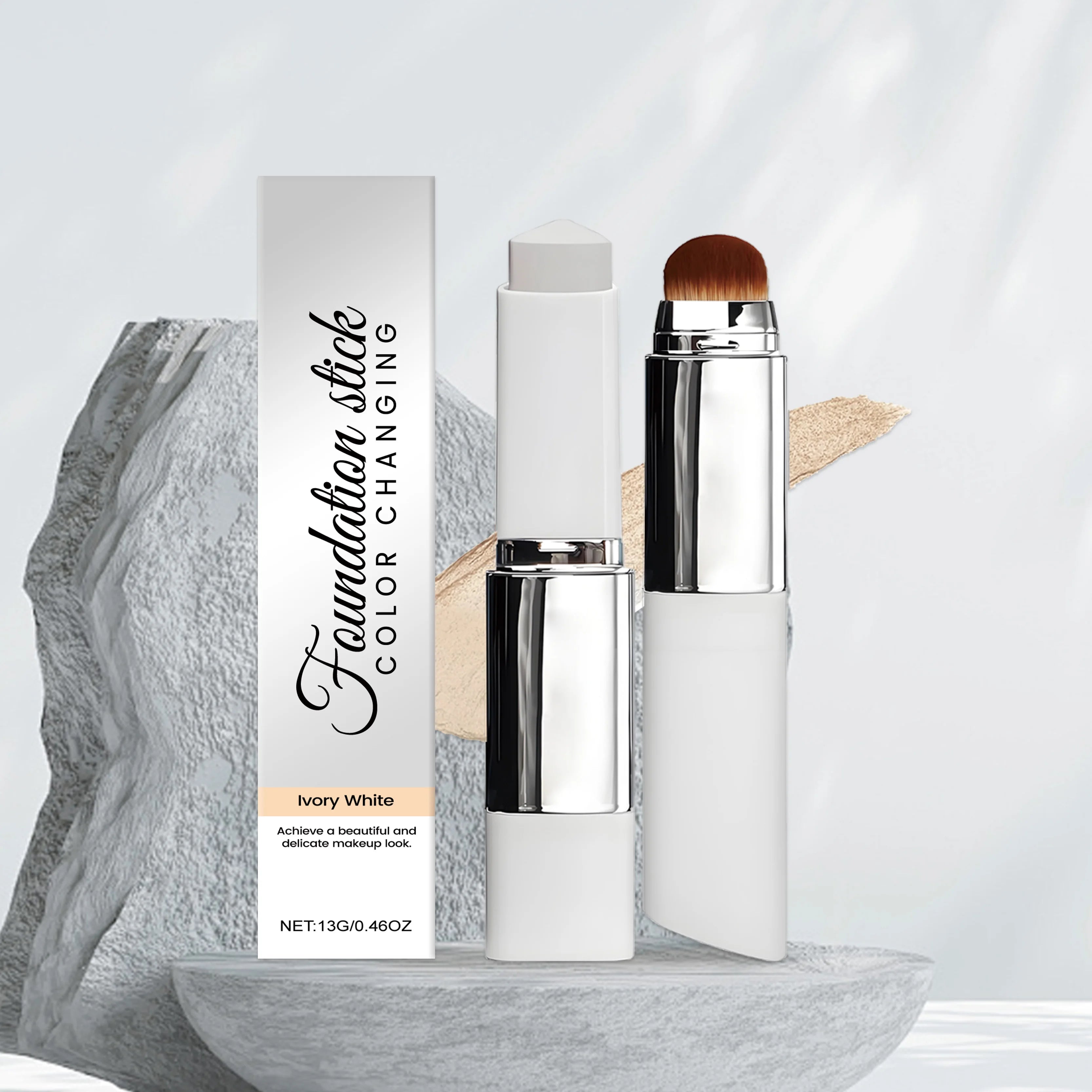 Foundation Make-Up Stick Double Head with Brush 3 Colors Lightweight Moisturizing Brighten Matte Concealer 2IN1 Foundation Stick